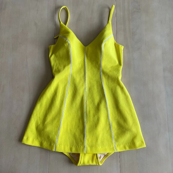 VINTAGE RARE Cole of California Pin-Up Style Yellow One Piece Swimsuit - Size 14 - Picture 1 of 14